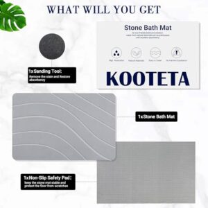 KOOTETA Stone Bath Mat, Diatomaceous Earth Shower Mat, Super Absorbent, Non-Slip, Quick Drying, Easy to Clean - Ideal for Bathroom, Shower Floor, and Kitchen Counter (23.5x15” Light Gray-Wavy Shape)