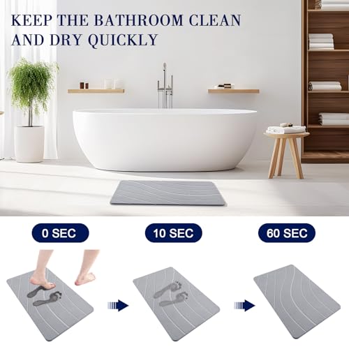 KOOTETA Stone Bath Mat, Diatomaceous Earth Shower Mat, Super Absorbent, Non-Slip, Quick Drying, Easy to Clean - Ideal for Bathroom, Shower Floor, and Kitchen Counter (23.5x15” Light Gray-Wavy Shape)