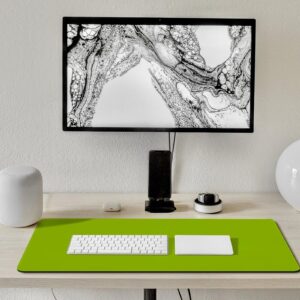 Large Mouse Pad Extended Gaming Mat, Lime Green White Non-Slip Rubber Desk Mat with Stitched Edges for Office Desktop, Computer Keyboard 16" x 36"