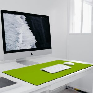 Large Mouse Pad Extended Gaming Mat, Lime Green White Non-Slip Rubber Desk Mat with Stitched Edges for Office Desktop, Computer Keyboard 16" x 36"