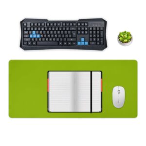 Large Mouse Pad Extended Gaming Mat, Lime Green White Non-Slip Rubber Desk Mat with Stitched Edges for Office Desktop, Computer Keyboard 16" x 36"