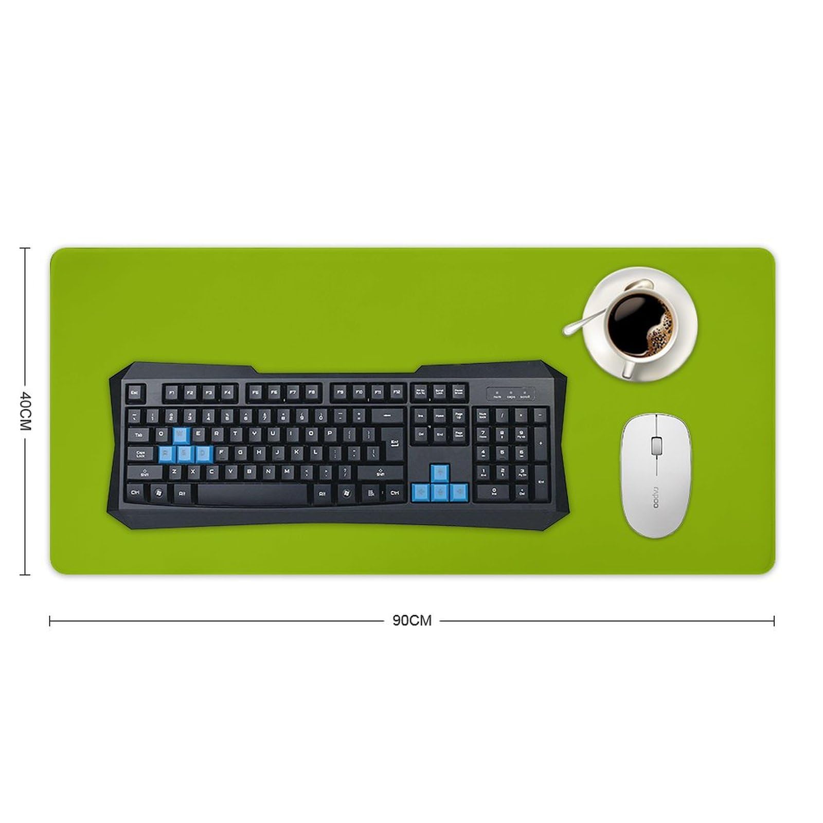 Large Mouse Pad Extended Gaming Mat, Lime Green White Non-Slip Rubber Desk Mat with Stitched Edges for Office Desktop, Computer Keyboard 16" x 36"