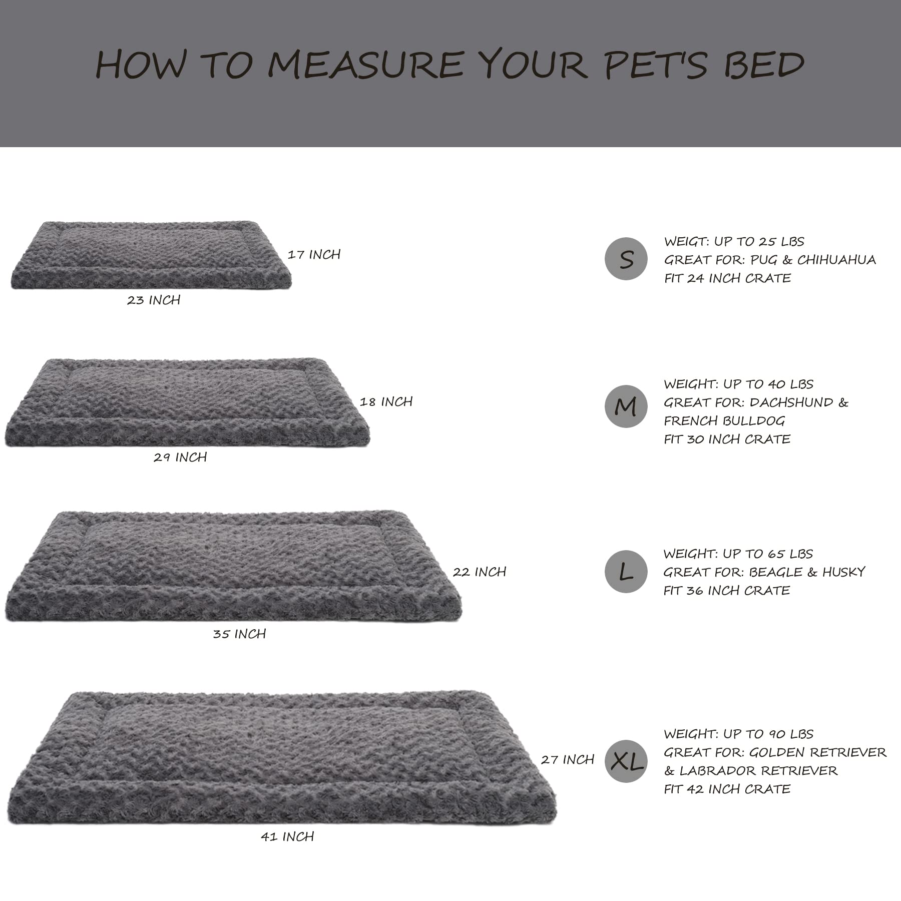 Washable Dog Bed Mat Reversible Dog Crate Pad Soft Fluffy Pet Kennel Beds Dog Sleeping Mattress for Large Jumbo Medium Small Dogs, 41 x 27 Inch, Gray