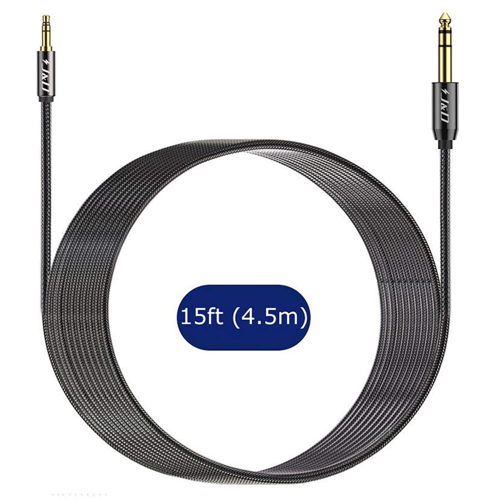 J&D 3.5mm to 6.35mm Stereo Audio Cable, Gold Plated 3.5mm 1/8 inch Male TRS to 6.35mm 1/4 inch Male TRS Copper Shell Cable with Zinc Alloy Housing, Nylon Braid for iPhone, Amplifiers, 15 Feet