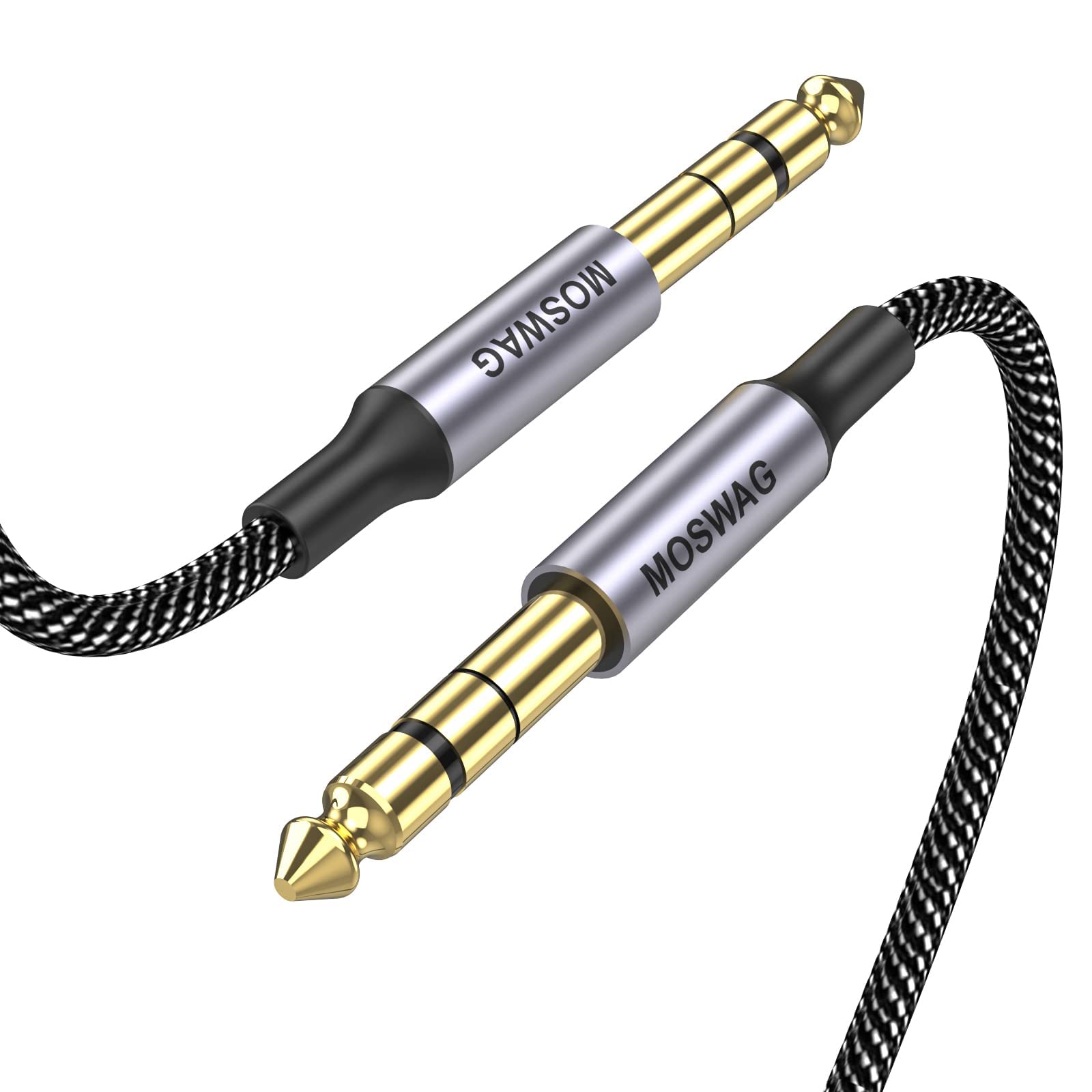 MOSWAG 6.35mm (1/4) TRS to 6.35mm (1/4) TRS Stereo Audio Cable 15 Ft Male to Male with Nylon Braided for Electric Guitar, Bass, Amplifier, Mixer, Keyboard, Speaker