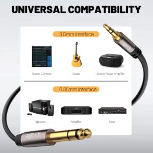 3.5mm to 6.35mm Stereo Audio Cable 15 Feet, 1/4 to 1/8 inch Headphone Cable Jack, Hi-Fi Sound, Gold Plated Connectors, OFC Core, Black Cable (with 5 pcs Cable Ties)