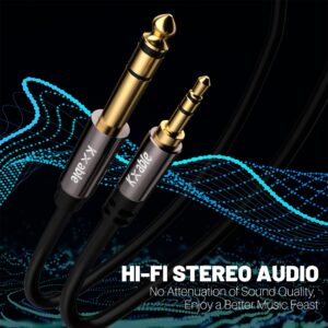 3.5mm to 6.35mm Stereo Audio Cable 15 Feet, 1/4 to 1/8 inch Headphone Cable Jack, Hi-Fi Sound, Gold Plated Connectors, OFC Core, Black Cable (with 5 pcs Cable Ties)