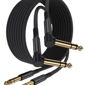 Elebase 1/4 Inch TRS Instrument Cable 15ft 2-Pack,Right-Angled to Straight 6.35mm Male Jack Stereo Audio Cord,6.35 Balanced Interconnect Line for Electric Guitar,Bass,Keyboard,Mixer,Amplifier,Speaker