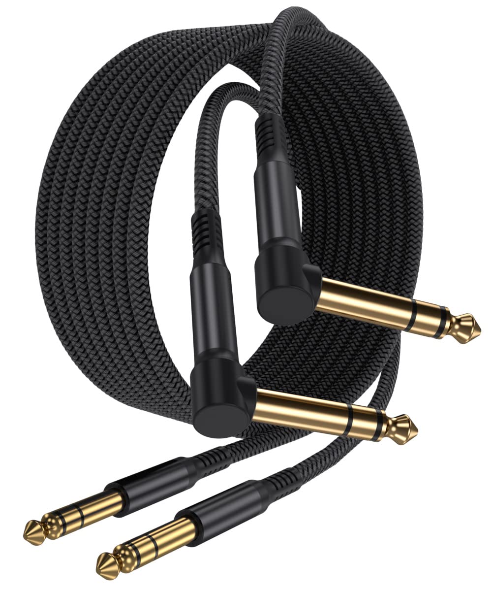 Elebase 1/4 Inch TRS Instrument Cable 15ft 2-Pack,Right-Angled to Straight 6.35mm Male Jack Stereo Audio Cord,6.35 Balanced Interconnect Line for Electric Guitar,Bass,Keyboard,Mixer,Amplifier,Speaker