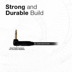 COLUBER CABLE Right Angle 1/4" TRS to Right Angle 1/4" TRS - 15 Feet - Black - Pro 3-Pin Microphone Connector for Powered Speakers, Audio Interface or Mixer for Live Performance & Recording