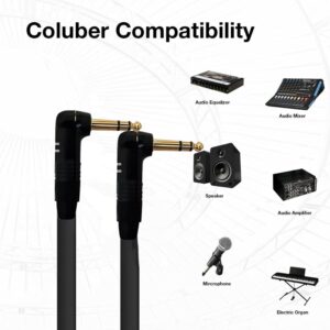 COLUBER CABLE Right Angle 1/4" TRS to Right Angle 1/4" TRS - 15 Feet - Black - Pro 3-Pin Microphone Connector for Powered Speakers, Audio Interface or Mixer for Live Performance & Recording