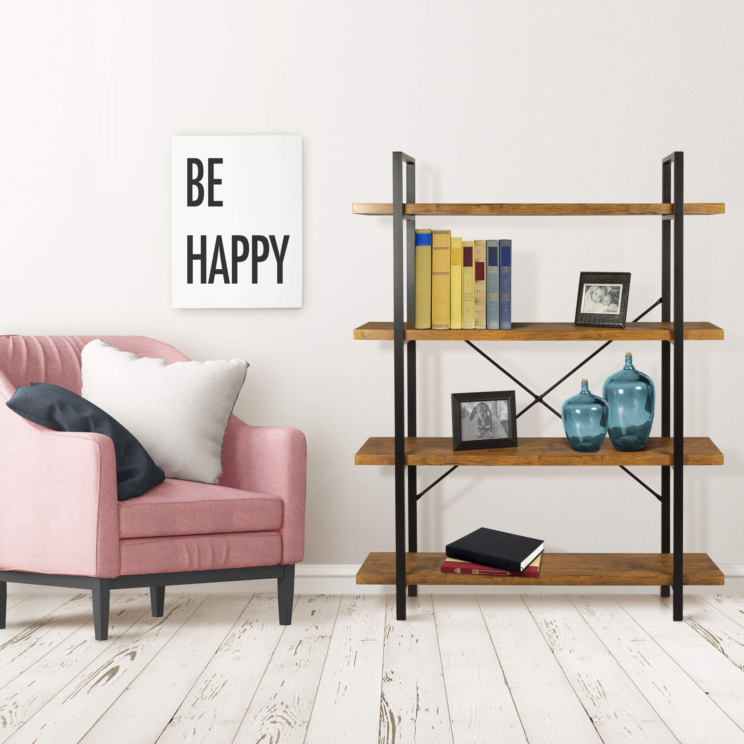 Atlantic Urban Multipurpose 4 Tier Shelf Modern Wood Look with Metal frame Woodgrain/Black, PN38408136