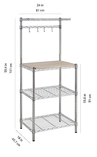 Amazon Basics Kitchen Storage Baker's Rack with Removable Top, Chrome/Beige, 18"D x 24" W x 59"H