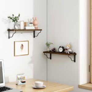 Inforth Wall Shelves, Wood Wall Mounted Shelves for Wall Storage, Floating Shelves for Wall Display with Metal Bracket, Hanging Shelves for Bedroom Kitchen Living Room (Brown, 17 Inches)