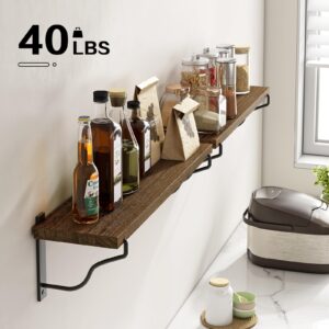 Inforth Wall Shelves, Wood Wall Mounted Shelves for Wall Storage, Floating Shelves for Wall Display with Metal Bracket, Hanging Shelves for Bedroom Kitchen Living Room (Brown, 17 Inches)