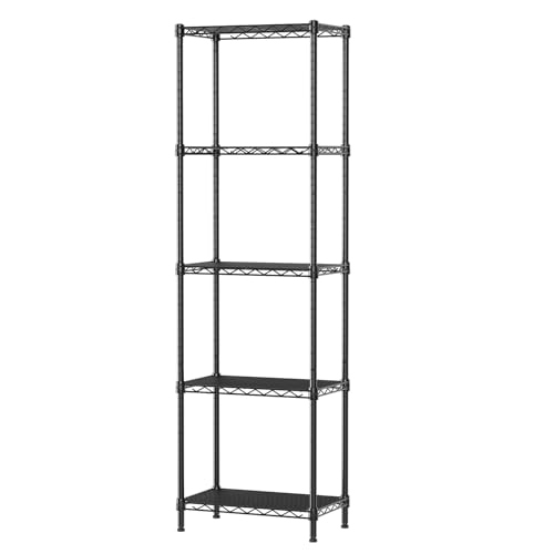 SINGAYE 5 Tier Shelf Wire Shelving Adjustable Storage Shelves Storage Rack,Standing Storage Shelf Units for Kitchen Closet Laundry Bathroom Pantry,Narrow Mesh Gaps,16”W x 10”D x 55”H,Black