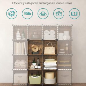 SONGMICS 6 Cube Storage Organizer, DIY Closet Shelf, Plastic Clothes Organizer, Modular Bookcase, 11.8 x 11.8 x 11.8 Inch Cubes, with Feet and Rubber Mallet, Rustic Brown ULPC111A01