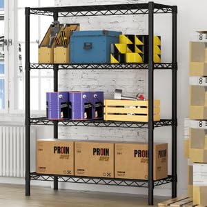 SINGAYE 4 Shelves Adjustable Shelf Heavy Duty Shelf 1400LBS Wire Storage Shelving Metal Organizer Wire Rack,Black (48W x 18D x 59H)