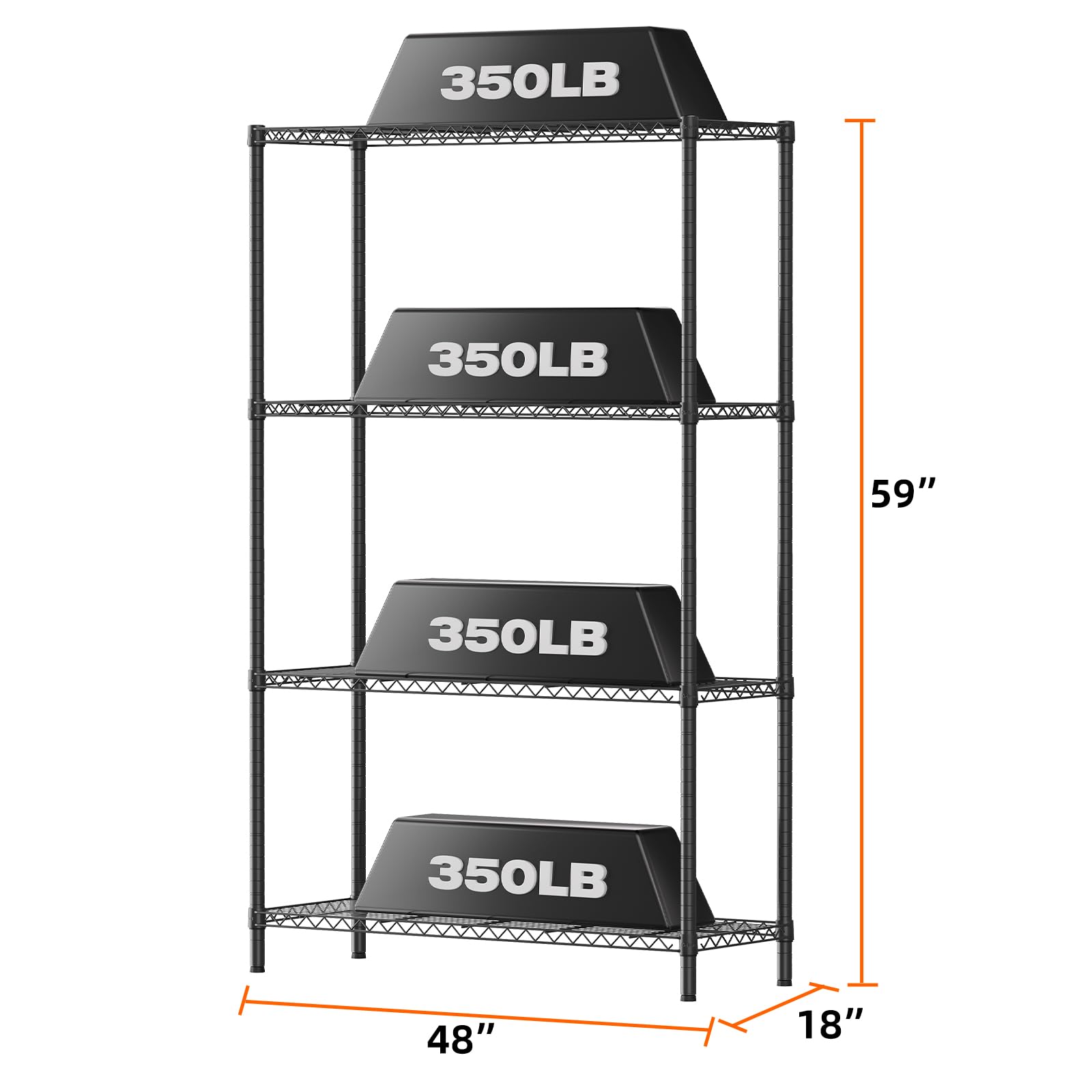 SINGAYE 4 Shelves Adjustable Shelf Heavy Duty Shelf 1400LBS Wire Storage Shelving Metal Organizer Wire Rack,Black (48W x 18D x 59H)