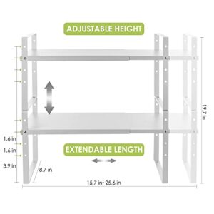 Across-Star Expandable Cabinet Shelf Organizer Rack, Stackable Kitchen Counter Storage Shelves Stand, Adjustable Height Pantry Shelf Spice Rack (White, 2 Pack)