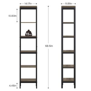 MXARLTR 6 Tier Tall Bathroom Shelf, Narrow Shelving Unit with Steel Frame, Freestanding Slim Storage Rack for Bathroom, Living Room, Bedroom, Kitchen, Bathroom Storage Corner Shelf (Oak Gray)