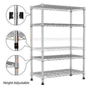 MZG Storage Shelving Steel Heavy Duty 4-Tier Utility Shelving Unit Steel Organizer Wire Rack for Home,Kitchen,Office,Chrome (13.7" D x 29.5" W x 47.2" H)