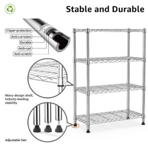 MZG Storage Shelving Steel Heavy Duty 4-Tier Utility Shelving Unit Steel Organizer Wire Rack for Home,Kitchen,Office,Chrome (13.7" D x 29.5" W x 47.2" H)