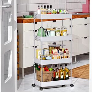 SPACEKEEPER Storage Cart, 4-Tier Mobile Shelving Unit, Bathroom Rolling Cart Utility Storage Organizer Shelf for Kitchen Living Room Bathroom Laundry Room & Dressers, Gray