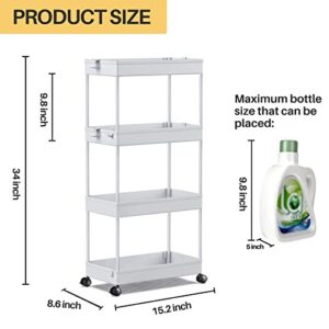 SPACEKEEPER Storage Cart, 4-Tier Mobile Shelving Unit, Bathroom Rolling Cart Utility Storage Organizer Shelf for Kitchen Living Room Bathroom Laundry Room & Dressers, Gray