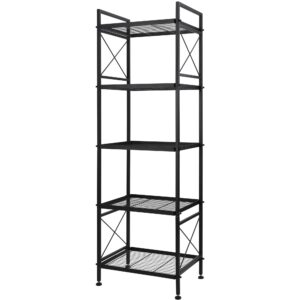 yohkoh 5 tier metal storage rack closet shelves,standing storage shelf units for laundry bathroom kitchen pantry closet(black,17.0l x 12.9w x 53.3h)