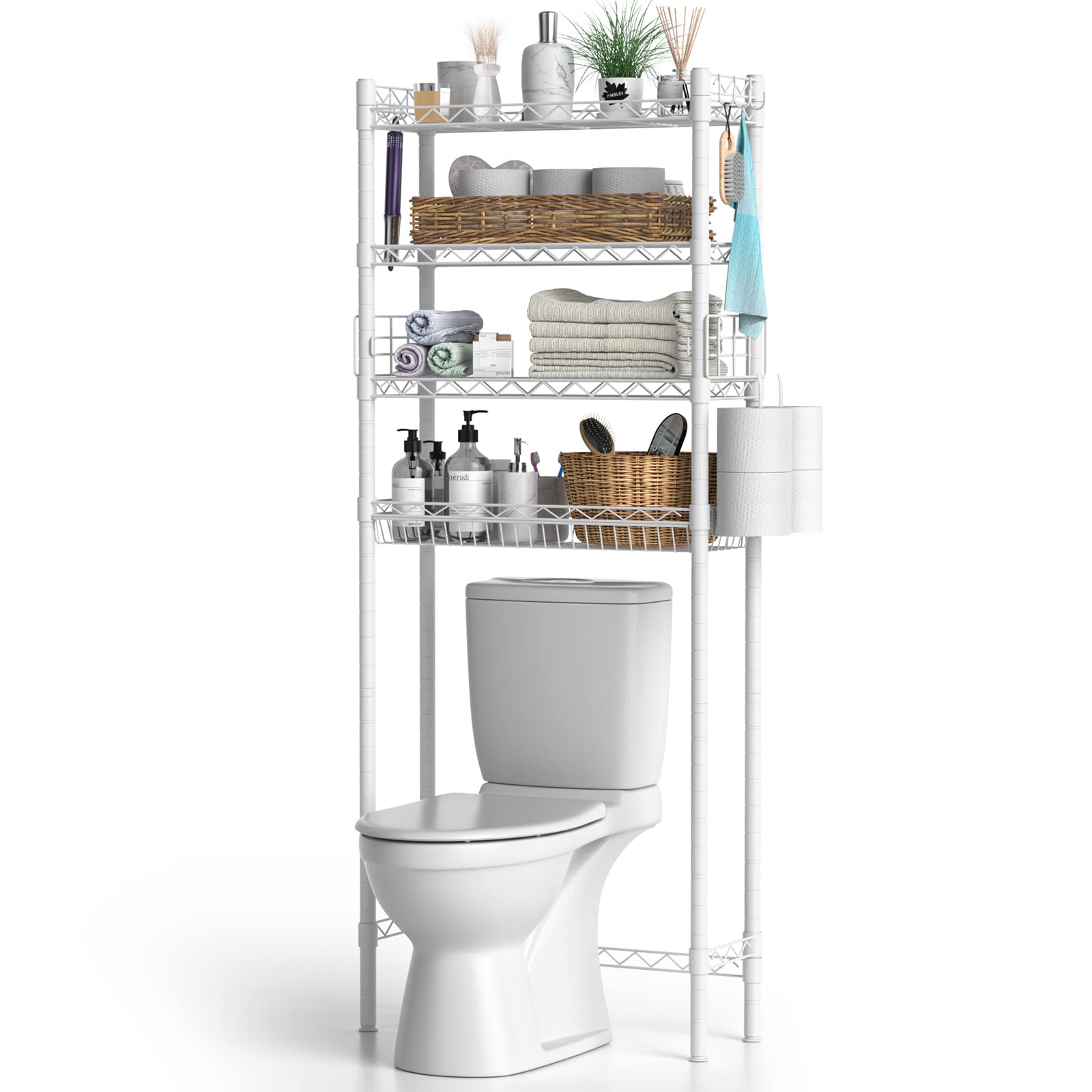 Hodonas Over The Toilet Storage, Bathroom Organizer Shelves Space Saver Over Toilet, above Toilet Storage Rack, Over-The-Toilet Storage Shelf, White