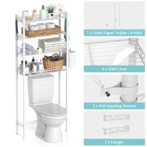 Hodonas Over The Toilet Storage, Bathroom Organizer Shelves Space Saver Over Toilet, above Toilet Storage Rack, Over-The-Toilet Storage Shelf, White