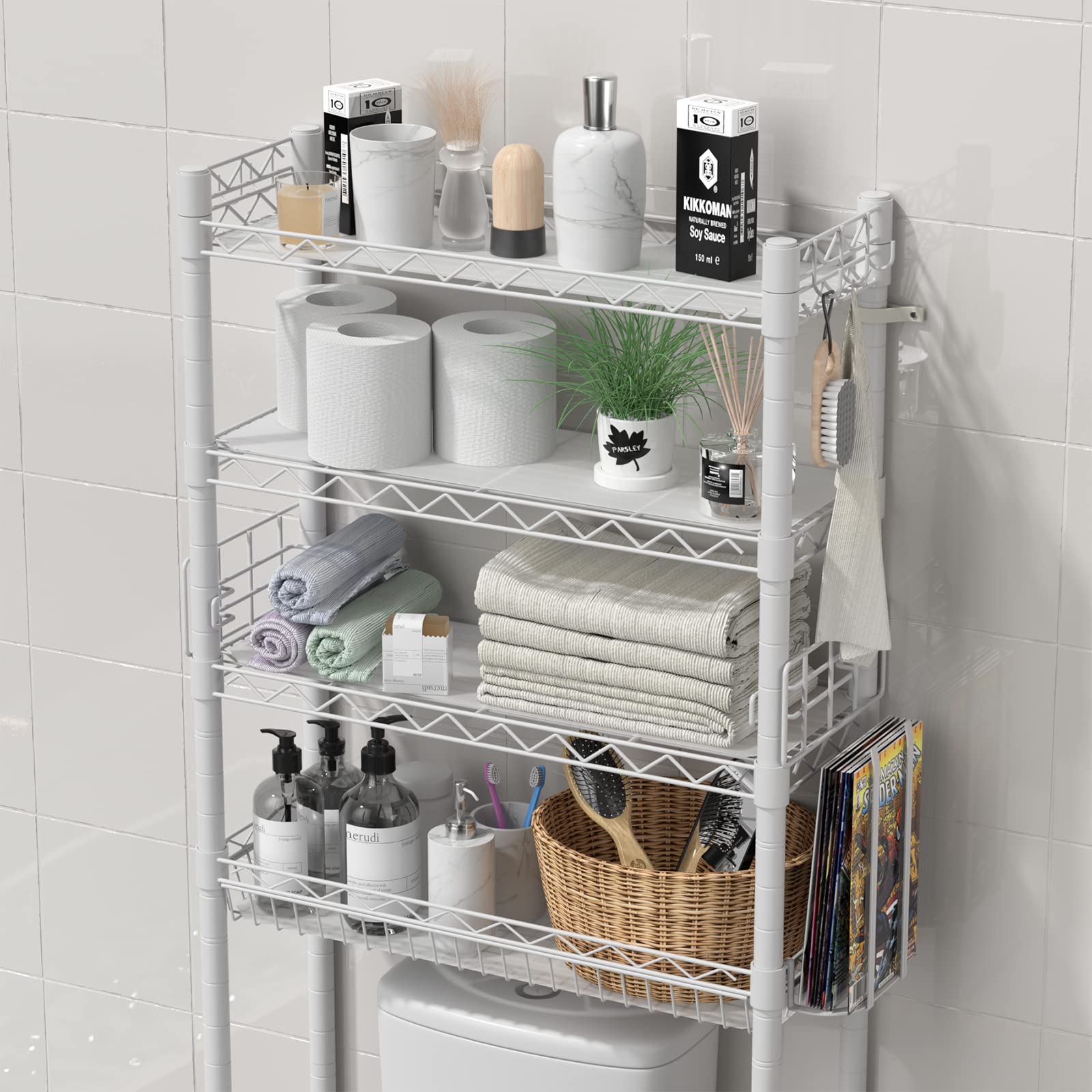 Hodonas Over The Toilet Storage, Bathroom Organizer Shelves Space Saver Over Toilet, above Toilet Storage Rack, Over-The-Toilet Storage Shelf, White