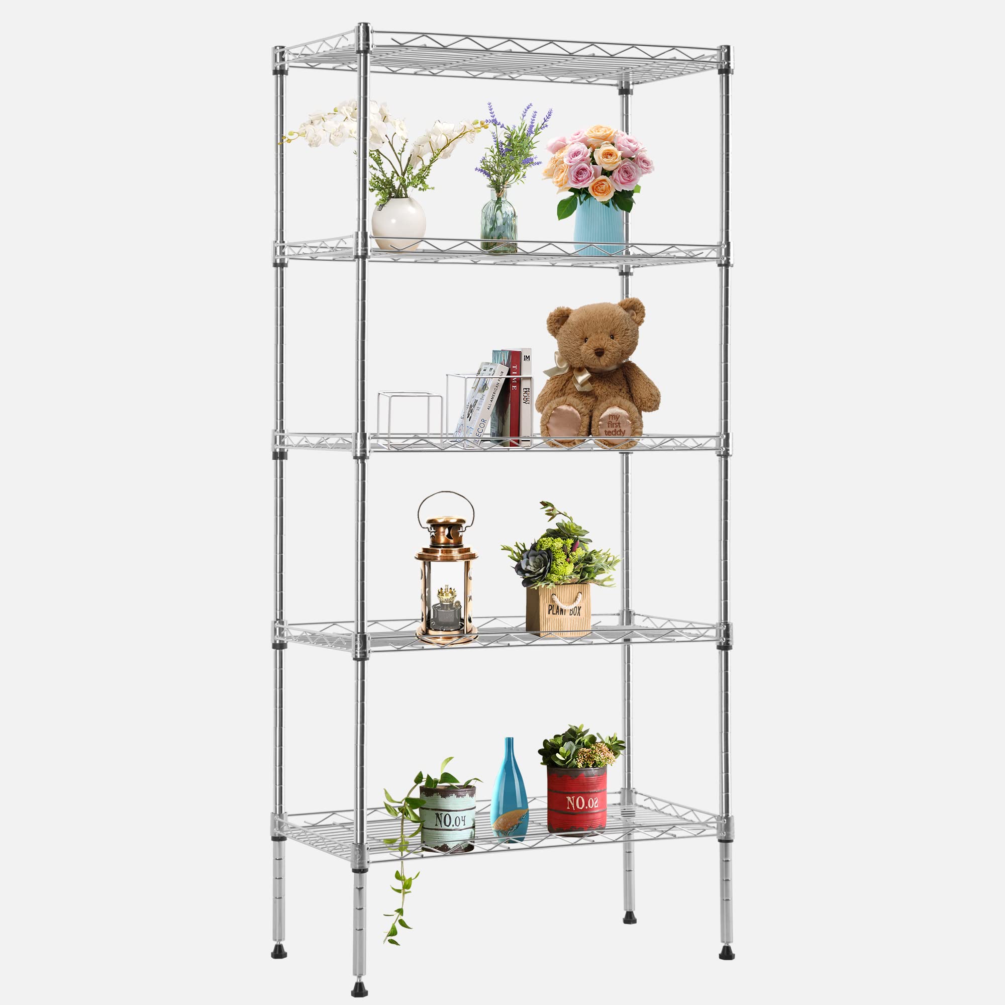 FDW 5 Tier 22L x 12W x 48H Pantry Shelves Adjustable Metal Shelves NSF Storage Rack Shelving Units for Kitchen Garage Small Places Commercial,Chrome