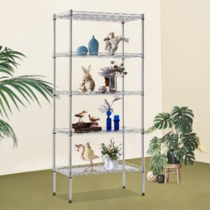 FDW 5 Tier 22L x 12W x 48H Pantry Shelves Adjustable Metal Shelves NSF Storage Rack Shelving Units for Kitchen Garage Small Places Commercial,Chrome