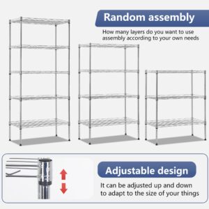 FDW 5 Tier 22L x 12W x 48H Pantry Shelves Adjustable Metal Shelves NSF Storage Rack Shelving Units for Kitchen Garage Small Places Commercial,Chrome