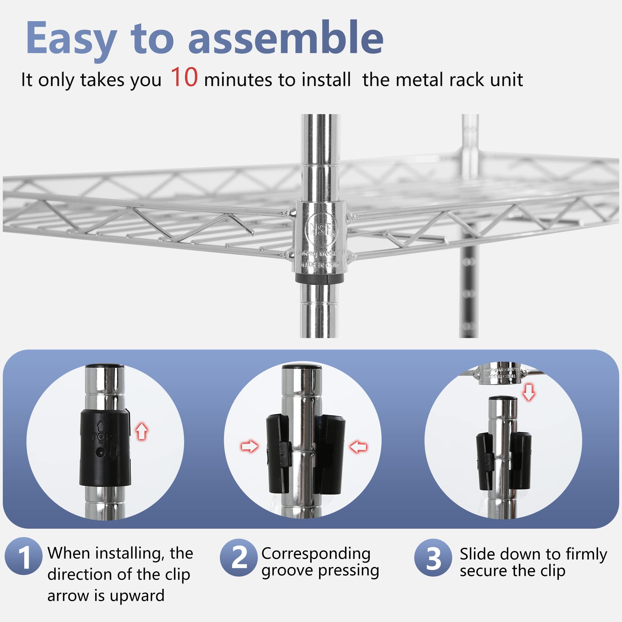 FDW 5 Tier 22L x 12W x 48H Pantry Shelves Adjustable Metal Shelves NSF Storage Rack Shelving Units for Kitchen Garage Small Places Commercial,Chrome