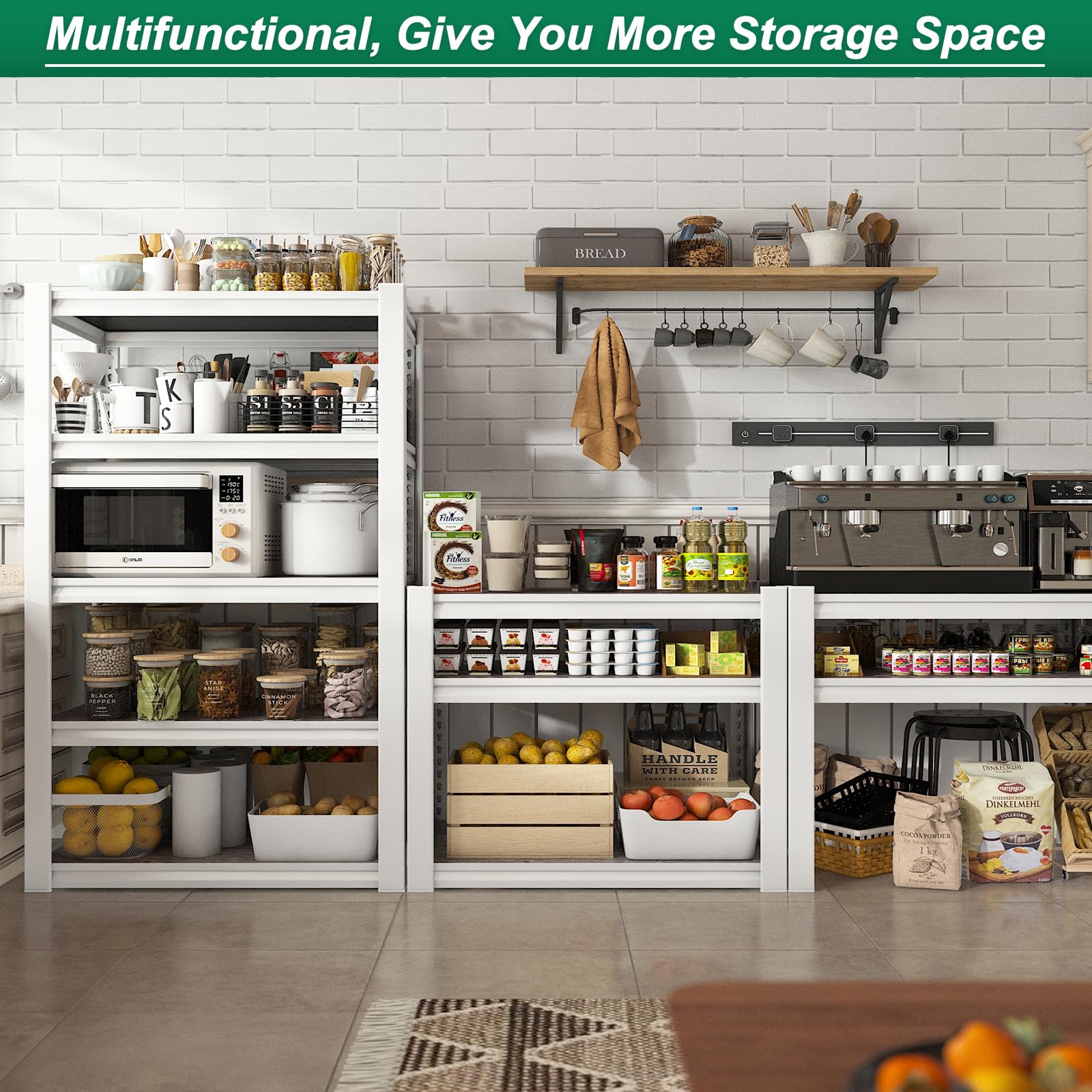 REIBII 3000LBS Garage Shelving Storage Shelves Heavy Duty Shelving Adjustable White Metal Shelving Units and Storage Racks and Shelving Garage Closet Kitchen Pantry Shelves, 60''HX24.5''WX16.5''D