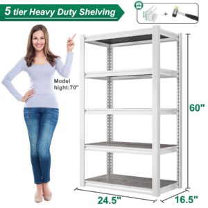 REIBII 3000LBS Garage Shelving Storage Shelves Heavy Duty Shelving Adjustable White Metal Shelving Units and Storage Racks and Shelving Garage Closet Kitchen Pantry Shelves, 60''HX24.5''WX16.5''D