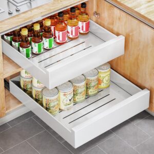 Pull Out Cabinet Organizer Fixed With Adhesive Nano Film,Heavy Duty Storage and Organization Slide Out Pantry Shelves Sliding Drawer Pantry Shelf for Kitchen 11.8"W x 16.9"D x 3.1"H(1PC)