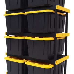 CX Black & Yellow®, Shelving Unit and Heavy Duty Storage Containers, Extremely Durable® (Shelf + 27 Gallon Container (8-Pack))