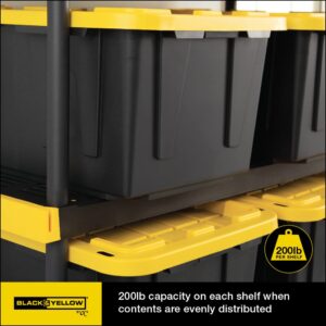 CX Black & Yellow®, Shelving Unit and Heavy Duty Storage Containers, Extremely Durable® (Shelf + 27 Gallon Container (8-Pack))