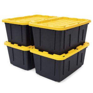 CX Black & Yellow®, Shelving Unit and Heavy Duty Storage Containers, Extremely Durable® (Shelf + 27 Gallon Container (8-Pack))