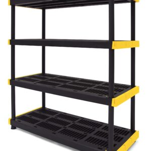 CX Black & Yellow®, Shelving Unit and Heavy Duty Storage Containers, Extremely Durable® (Shelf + 27 Gallon Container (8-Pack))