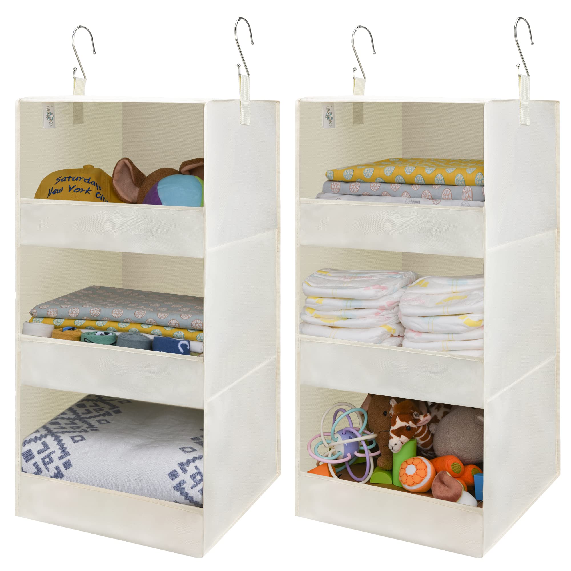 GRANNY SAYS 3-Shelf Hanging Organizer, Foldable Hanging Closet Storage, Closet Shelves Organizer for Camper, Beige, 29 ½" H X 12" W X 12" D, 2-Pack