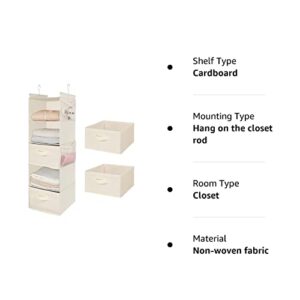 MAX Houser 5 Tier Shelf Hanging Closet Organizer, Cloth Hanging Shelf with 2 Sturdy Hooks for Storage, Foldable (Beige-D2)