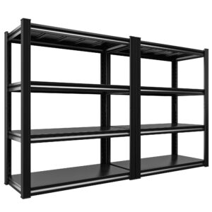 raybee 40" wide storage shelves garage shelving, 2 pack, heavy duty shelving, adjustable 4 tier metal shelves for warehouse, pantry, kitchen 40" w x19 d x57 h, black