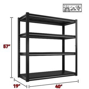 Raybee 40" Wide Storage Shelves Garage Shelving, 2 Pack, Heavy Duty Shelving, Adjustable 4 Tier Metal Shelves for Warehouse, Pantry, Kitchen 40" W x19 D x57 H, Black