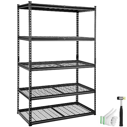 VEVOR Storage Shelving Unit, 5-Tier Adjustable, 2000 lbs Capacity, Heavy Duty Garage Shelves Metal Organizer Wire Rack, Black, 48" L x 24" W x 72" H for Kitchen Pantry Basement Bathroom Laundry Closet