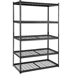 VEVOR Storage Shelving Unit, 5-Tier Adjustable, 2000 lbs Capacity, Heavy Duty Garage Shelves Metal Organizer Wire Rack, Black, 48" L x 24" W x 72" H for Kitchen Pantry Basement Bathroom Laundry Closet